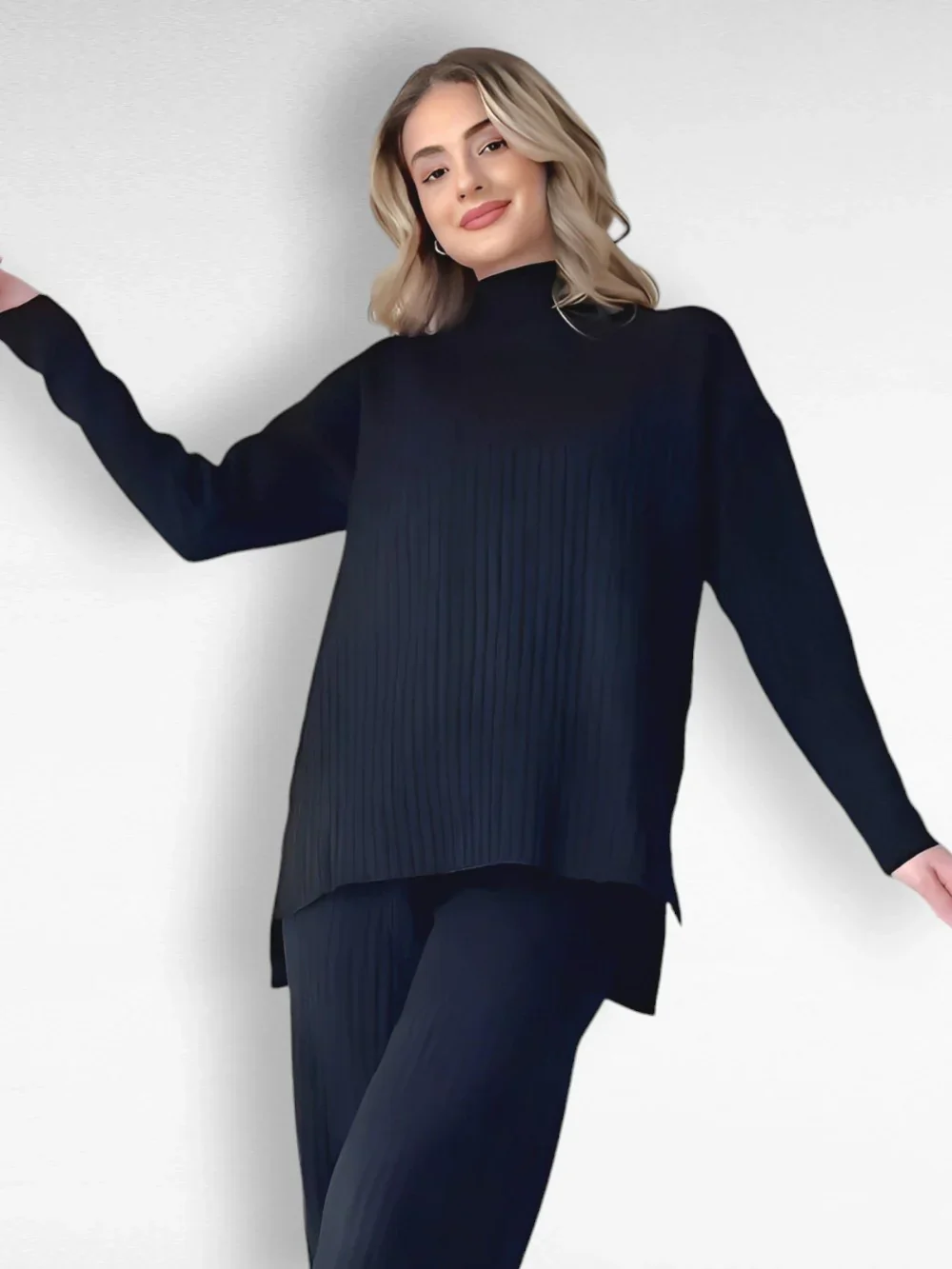 Geribde Lounge Set met Wijde Pijpen – Tweedelig Comfortpak