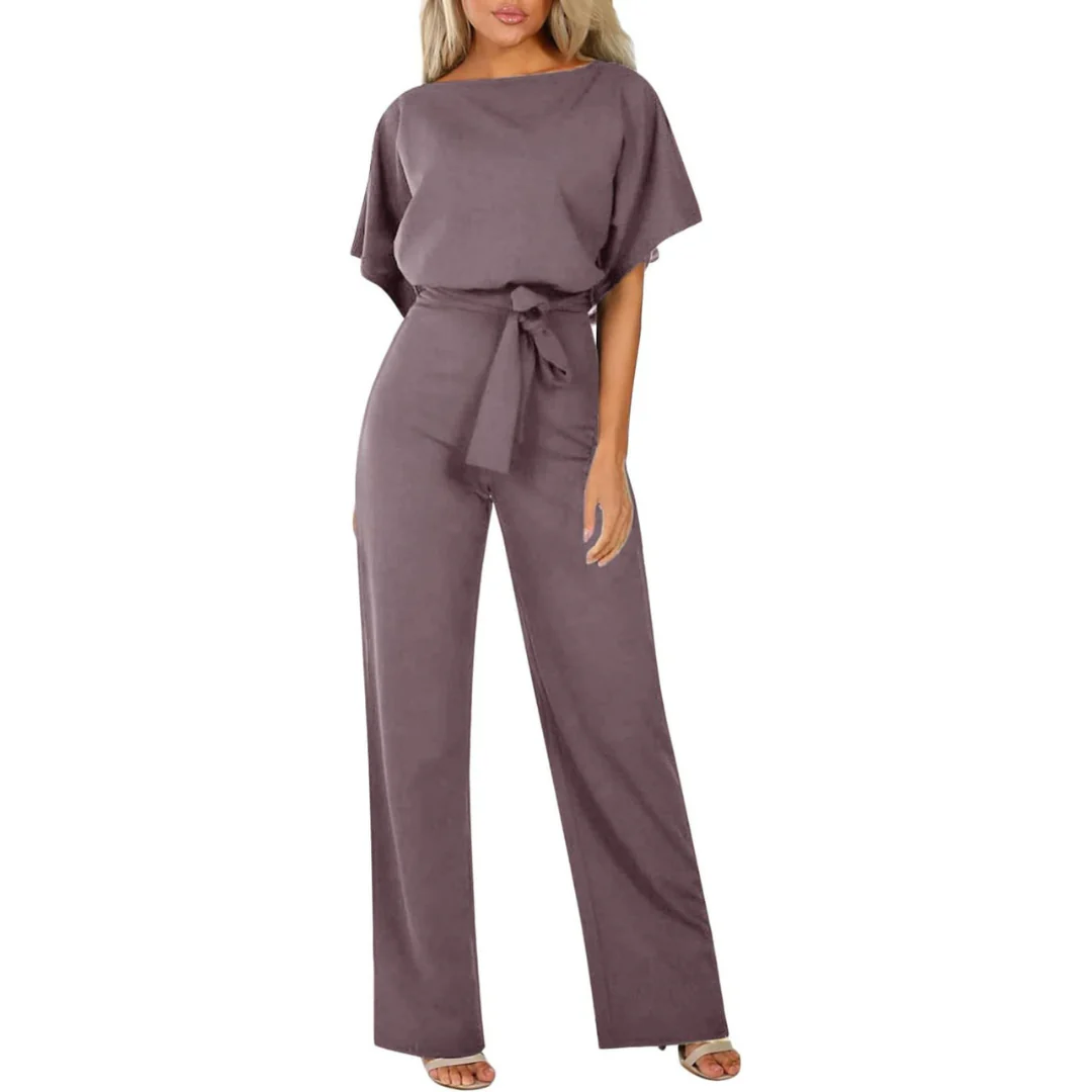 Dames Jumpsuit met Ceintuur en Wijde Pijpen – Elegante One-Piece Outfit