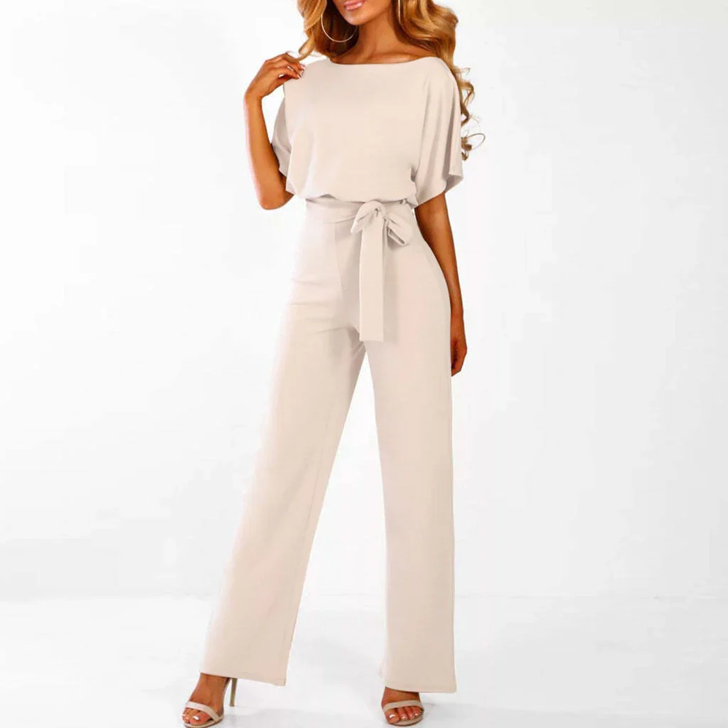 Dames Jumpsuit met Ceintuur en Wijde Pijpen – Elegante One-Piece Outfit