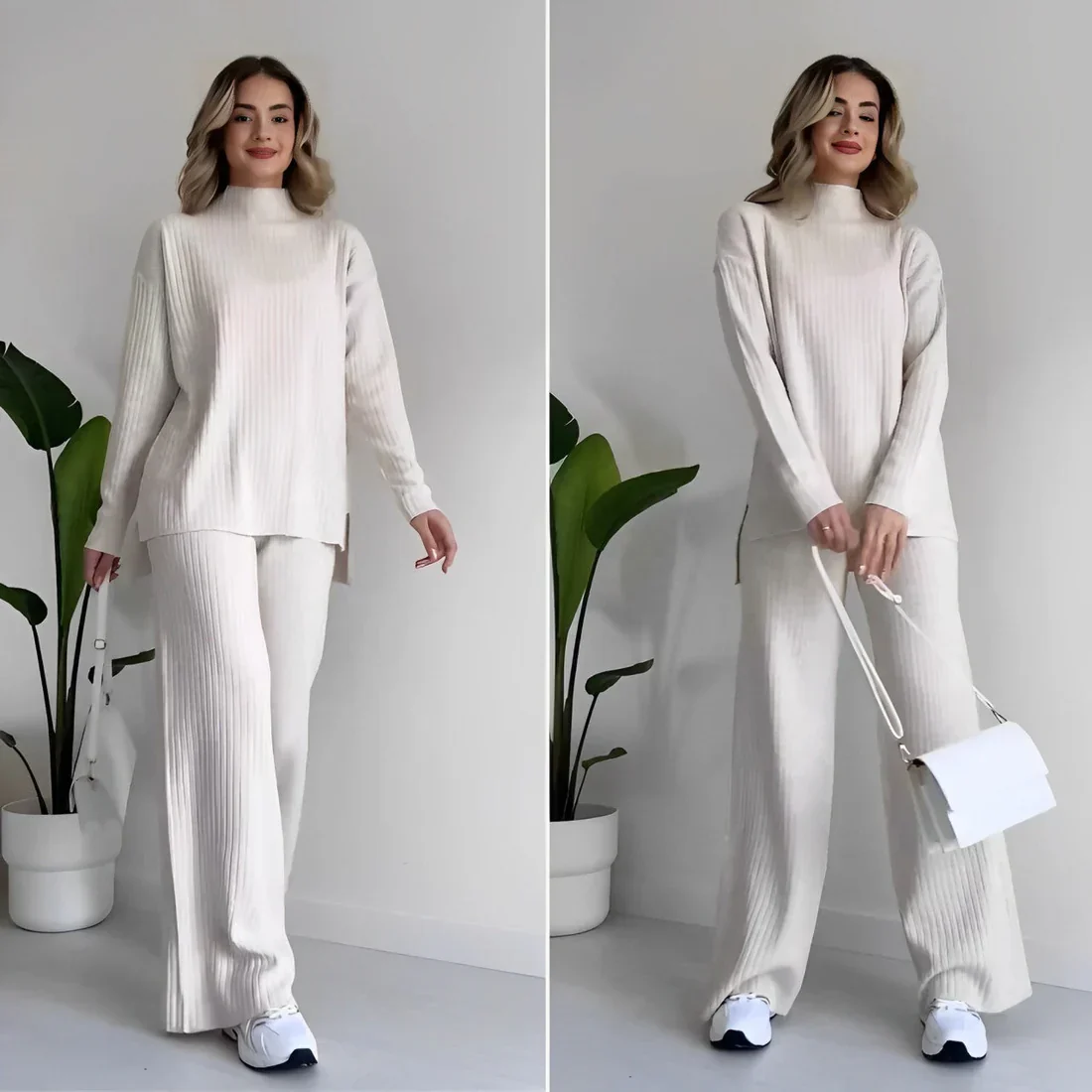 Geribde Lounge Set met Wijde Pijpen – Tweedelig Comfortpak