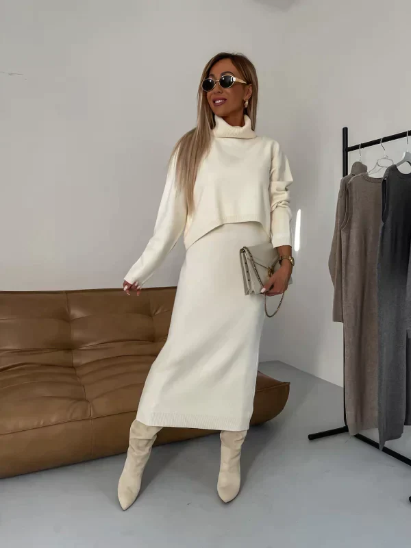 Gebreide Set met Coltrui – Midi Rok en Trui