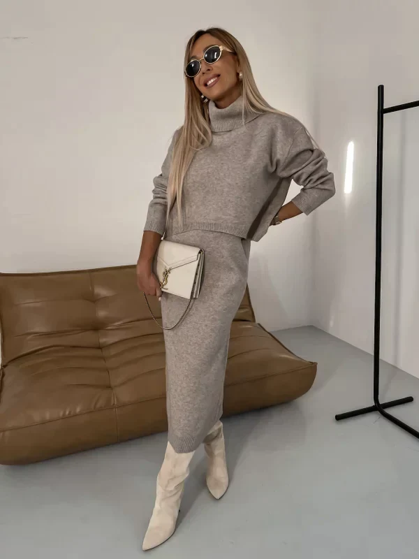 Gebreide Set met Coltrui – Midi Rok en Trui