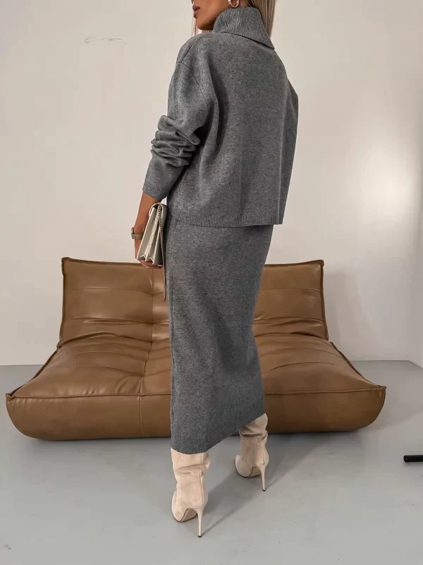 Gebreide Set met Coltrui – Midi Rok en Trui