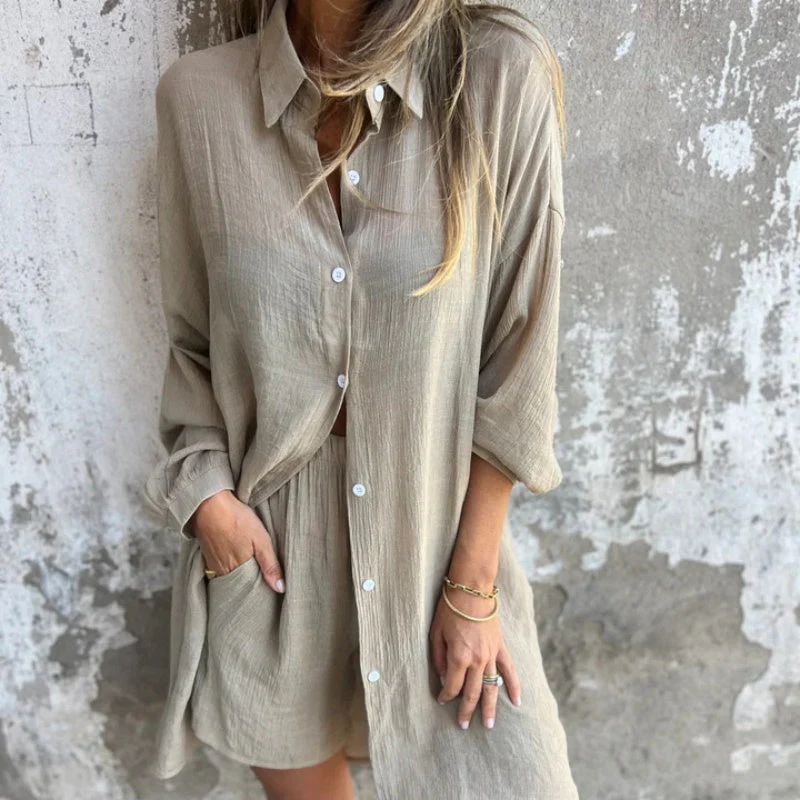 Luchtig Linnen Set – Oversized Blouse en Korte Broek
