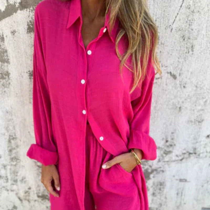 Luchtig Linnen Set – Oversized Blouse en Korte Broek