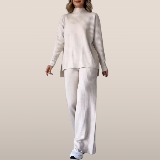 Geribde Lounge Set met Wijde Pijpen – Tweedelig Comfortpak