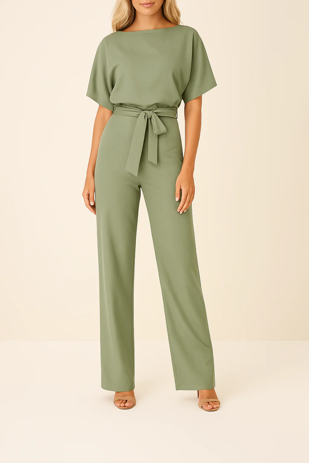 Dames Jumpsuit met Ceintuur – Elegante Rechte Pijpen