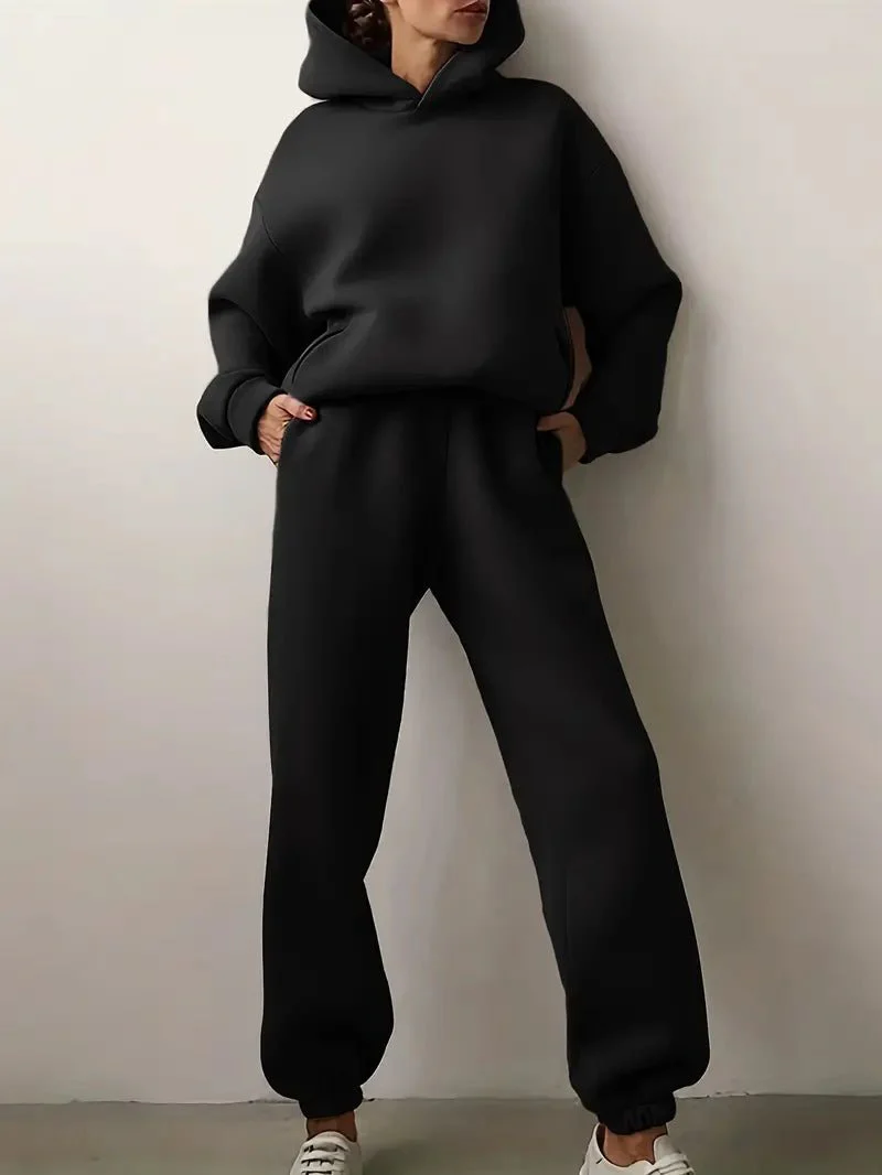 Dames hoodie-set – Relaxed fit met elastische zoom