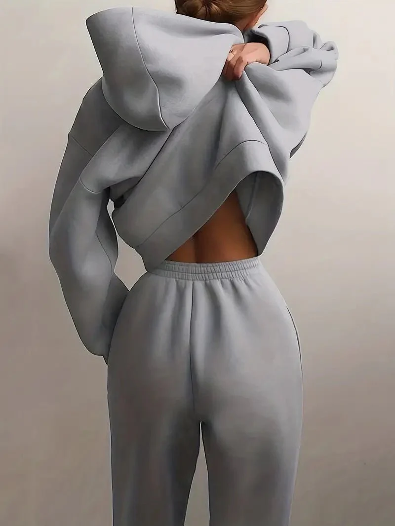 Dames hoodie-set – Relaxed fit met elastische zoom
