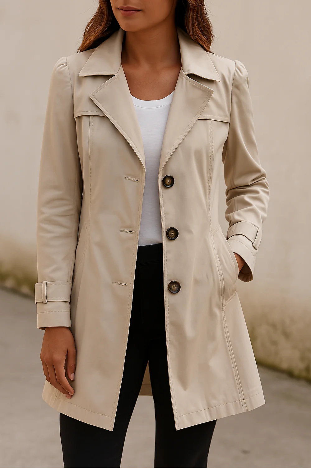 Dames Trenchcoat met Knopen – Tussenseizoensjas met Kraag