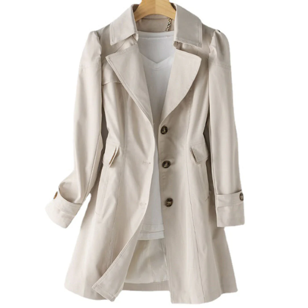 Dames Trenchcoat met Knopen en Reverskraag – Lente Herfst Jas