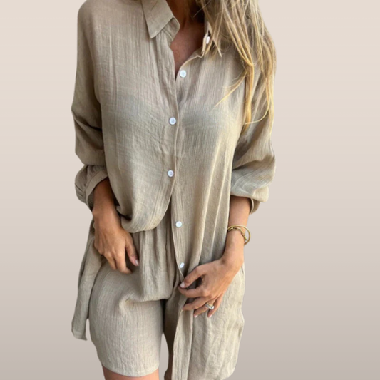 Luchtig Linnen Set – Oversized Blouse en Korte Broek