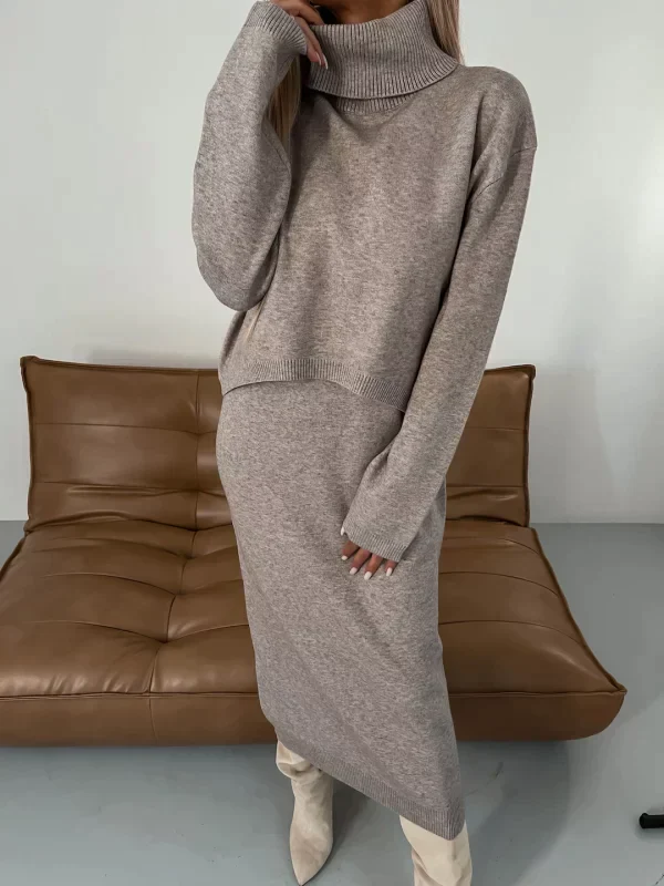 Gebreide Set met Coltrui – Midi Rok en Trui