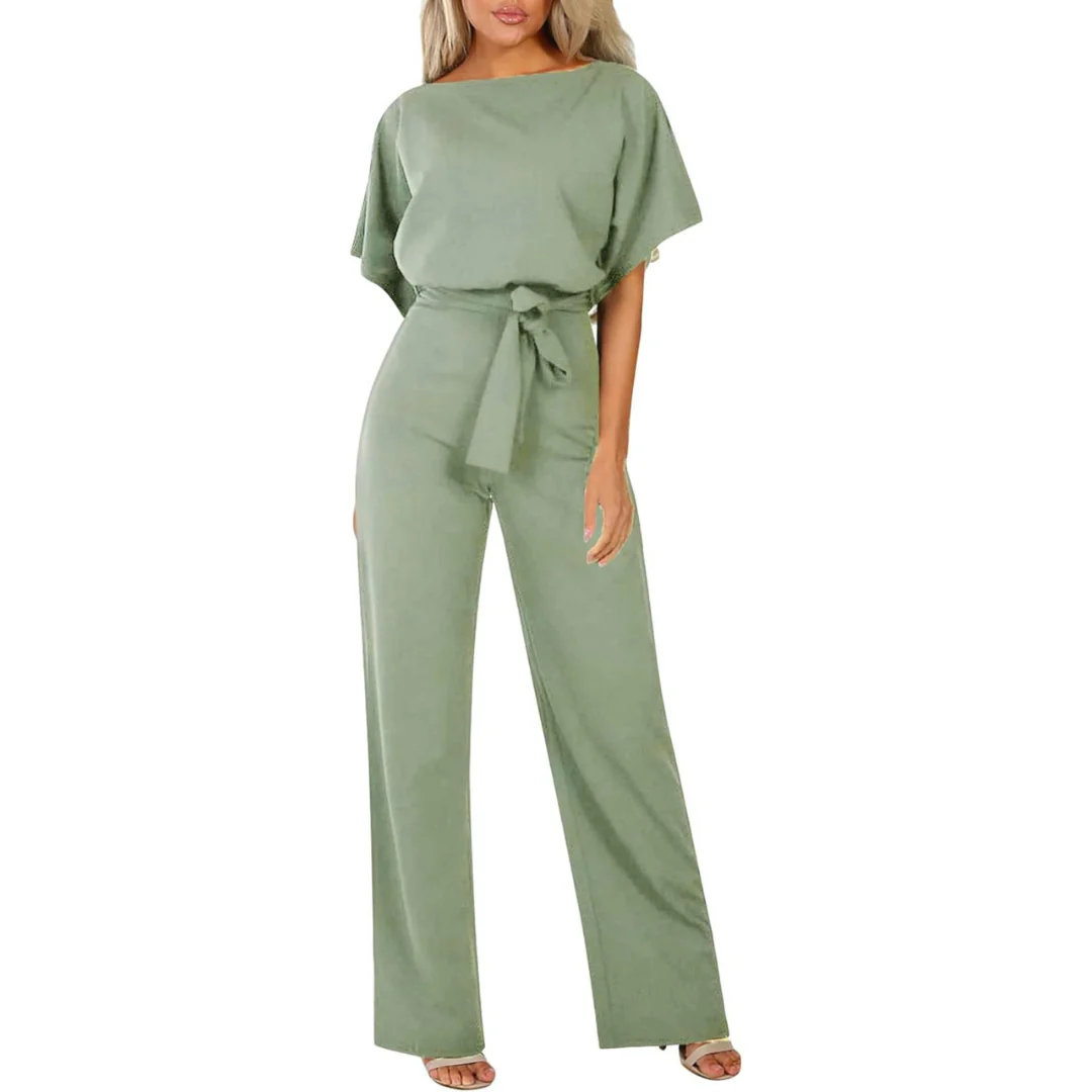 Dames Jumpsuit met Ceintuur en Wijde Pijpen – Elegante One-Piece Outfit